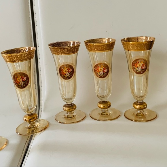 Vintage 24k Gold Trim Rare Gordial Glasses Italy Of 6 - Picture 2 of 16